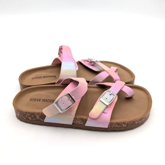 Steve Madden Jbeached Flat Sandal Slip-On Big Kids Pink Size US2 EU33 - Picture 4 of 13